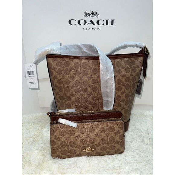 🔥🎁Double Zip Wallet In Signature Canvas Tan/Brown CX161 Msrp:$198.00 - Picture 7 of 7